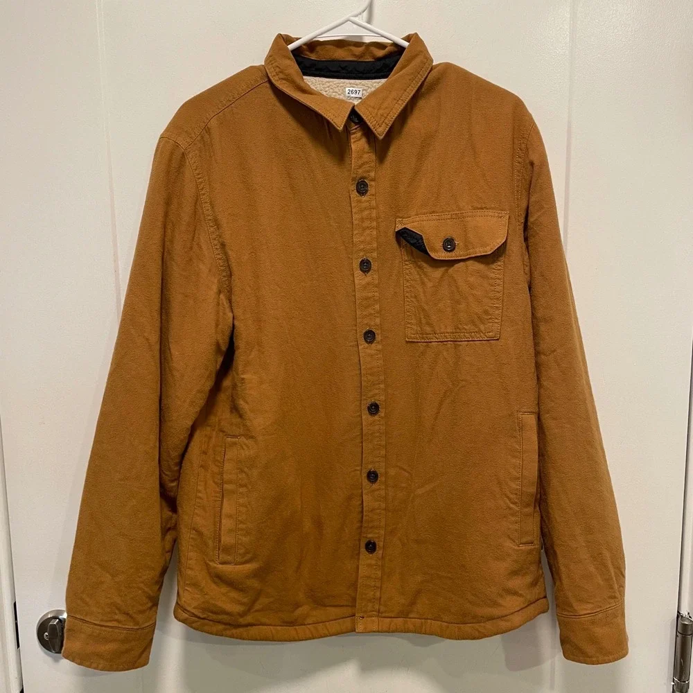 The North Face Mens Sherpa Lined Shirt Jacket Brown Cotton Twill Shacket Size M